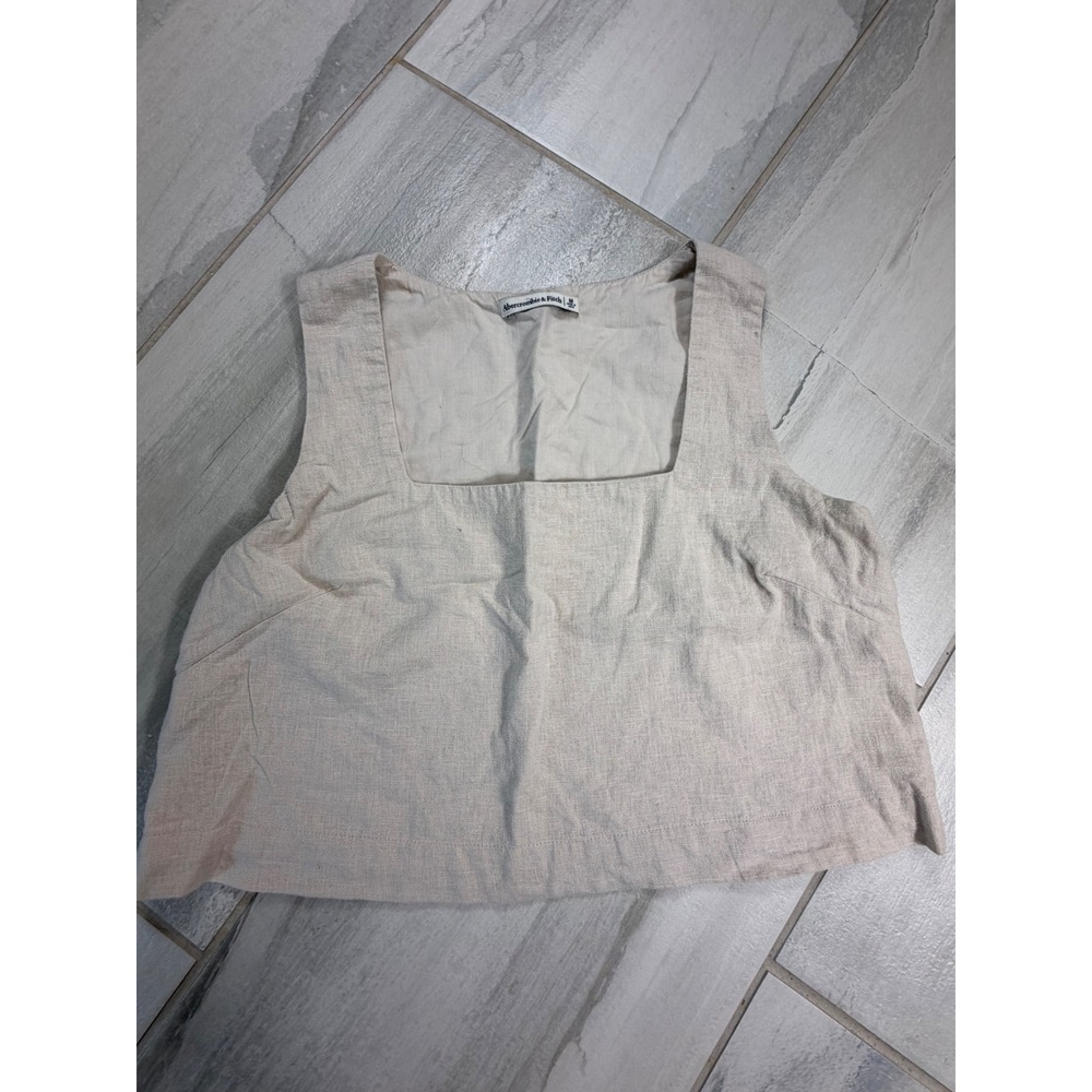 Abercrombie & Fitch Beige Linen Blend Square Neck Crop Tank Top Womens Medium